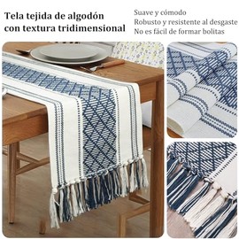 Camino de Mesa Elegantes, Mantel de Boda rústico Bohemio, Camino de Mesa de Lino de 228 x 34cm Pulgadas para Fiestas, Bodas, cumpleaños, Sala de Estar y decoración de tocador de Cocina