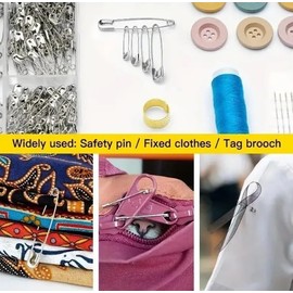 Safety Pins, 3 Sizes - Large, Medium and Small, 100 Pieces, Silver Colour, Nickel-Plated Steel, Rust-Resistant, for Clothes, Art, Crafts, Sewing, Textile Fabric, Garment Hang Tags