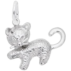 Cat Charm in Sterling Silver, Charms for Bracelets and Necklaces