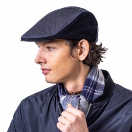 Heritage Traditions Classic Wax Cord Flat Cap Hat (L/XL, Black)