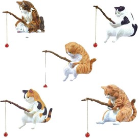 SensaBliss Fishing Cat Aquarium Decor Cat Figurine Set of 5 Kitten Fishing Resin Safe Durable Cat Fishing Decor Cat Garden Statue Healing Japanese Style Figurine Home Kids Car Desk Bedside Table
