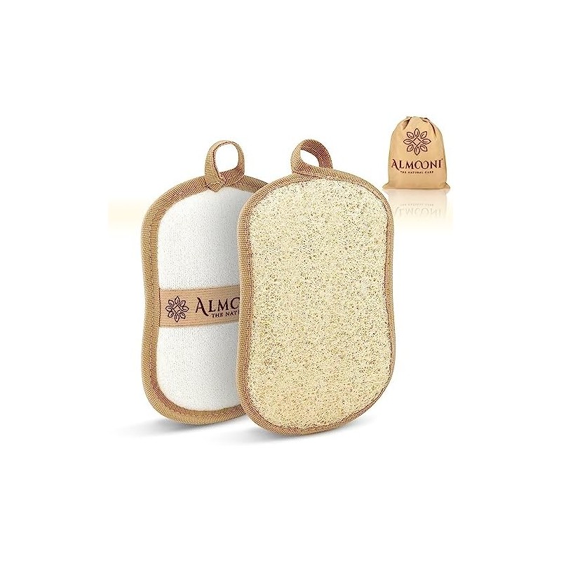 Almooni Premium Exfoliating Loofah Pad Body Scrubber, Made with Natural