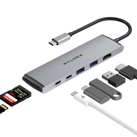 USB C Hub, WALNEW 7 in 1 USB C Docking Station with 4K HDMI,100W PD, 3 5Gbps Data Ports(1 USB-C & 2 USB 3.0),TF/SD Card Reader, USB Hub for Laptop, MacBook Pro/Air/Mac/Dell/HP/ASUS/Acer/Steam Deck
