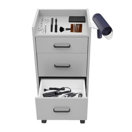 Salon Trolley Cart, Rolling Hair Cart with Hair Dryer Holder and 4 Drawers,Movable Makeup Organizer Stations Cabinet for Barbershops,Home(Grey)