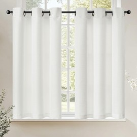 jinchan Half Kitchen Curtains 36 Inch Linen Textured Casual Weave Cafe Tier Curtains for Living Room Bathroom Farmhouse Country Light Filtering Drapes for Small Windows Grommet Top 2 Panels White