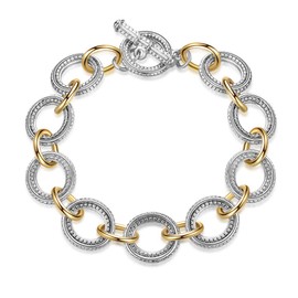 POWNOOL Wire Cable Bracelets for Women and Cable Bracelet Link Circle Bangle 2 Tone Silver and Gold Jewelry Gifts for Her