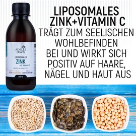 Adelle Davis® Liposomal Zinc 15 mg with Vitamin C 1000 mg, 200 ml High Dose Liquid Formula with Sunflower Lecithin, Vegan, Non-GMO, Soy and Gluten Free