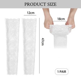 FloralGrace 1 Piece White Lace UV Protection Arm Warmers for Women, Long Fingerless Arm Warmers Lace Wedding Gloves, White, L