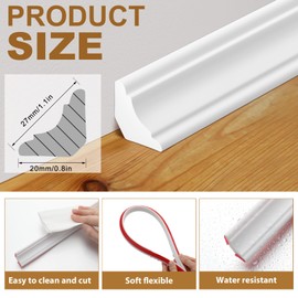 Frienda 16.4 ft X 1.1 Inch White Peel and Stick Baseboard Trim Self Adhesive Flexible molding Trim Quarter Round Caulk Strip TPE Protector Floor Edges Bathroom Kitchen Countertop
