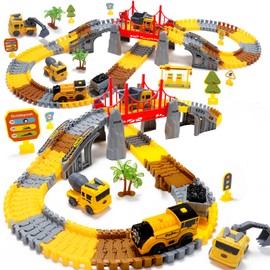 EagleStone Construction Racing Track Set for Children, 206 Pieces, Flexible Toy Track with 1 Electric Train, Excavator, Tipper Concrete Mixer, DIY Railway Toy, Construction Vehicle Track