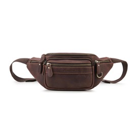 Fanny Pack Genuine Leather Waist Bag for Men Women Loyofun Vintage Hip Bum Bag with 6 Zippered Pockets for Outdoor Traveling Hiking Running (Dark Brown)