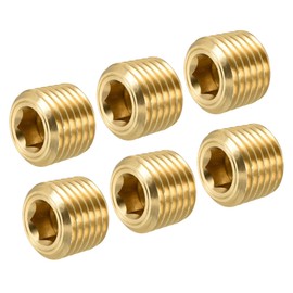 sourcing map Pack of 6 Brass Pipe Plugs 1/4 Inch NPT Male Thread Hexagonal Inner Head Plug Connection for Water Air Fuel Piping