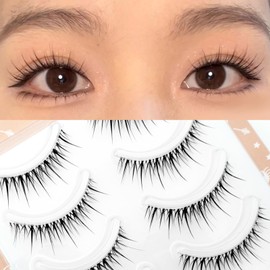 LASHIDOL Natural Transparent Eyelashes Handmade False Eyelashes Natural Design for Home DIY Daily Makeup 5 Pairs (Girly Idol)
