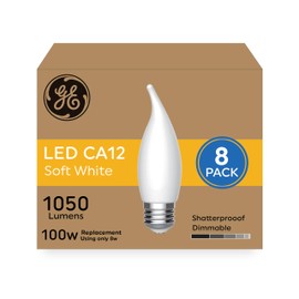 GE Ultra Bright LED Light Bulbs, 100 Watt Equivalent, Soft White, Frosted CA12 Bulbs (8 Pack)