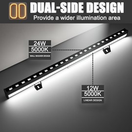 New Upgraded Dual-sided LED wall washer Lights, 24W+12W 5000K Daylight White Linear Light Bar, 120V Waterproof Wall Washing Lamp for Outdoor Building, Weddings, Advertising Boards, Commercial Lighting