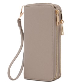 FashionPuzzle Double Zip Around PU Leather Wristlet Wallet (Travertine)