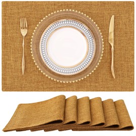homing Amber Cloth Placemats Set of 6 – Cotton Linen Blend Washable Farmhouse Dining Table Mats for Fall & Thanksgiving, Easy to Clean, 13 x 19 Inch