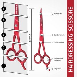 Utopia Care Utopia Care Hair Cutting and Hairdressing Scissors 6.5 Inch, Premium Stainless Steel Shears with Smooth Razor and Sharp Edge Blades for Salons, Men, Women and Kids, Red