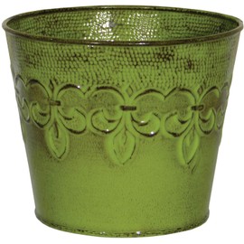 Robert Allen MPT01888 Fluer De Lis Series Metal Planter Flower Pot 4-Inch Tansy Green