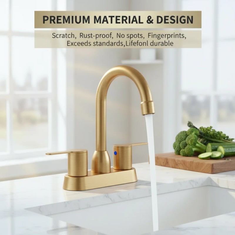 Bathroom Washbasin Faucet 4-Inch Double Handle Brushed Alloy Deck Mount