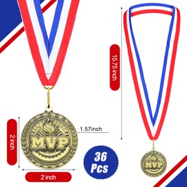 Equsion 36 Pcs MVP Award Medals with Neck Ribbons Gold Metals Awards Medal Most Valuable Player Medal Award DIY Metal for Adults Football Basketball Team Participation Prizes Winner Gift(Mvp)