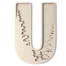 Woodland Layered Wooden Letters 12 Inch, Boho Large Wooden Name Signs for Nursery Big Paintable Wooden Letter U Cutout Wood Forest Letters Alphabet for Wall Decor Baby Name Kids Room Wall Art