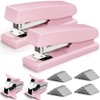Pink Desk Stapler Set with Staples and Staple Remover for