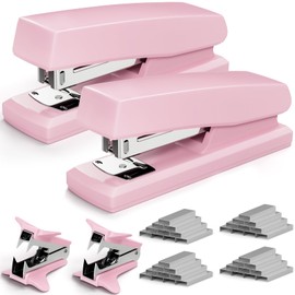 Pink Desk Stapler Set with Staples and Staple Remover for Office, 2Pack