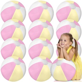 MiniInflat 12 Pcs 16" Inflatable Beach Balls Bulk Pastel Jumbo Macaron Rainbow Beach Balls Blow up Pool Game Toys for Kid Adult Summer Swimming Luau Hawaiian Party Decorations(Yellow and Light Purple)
