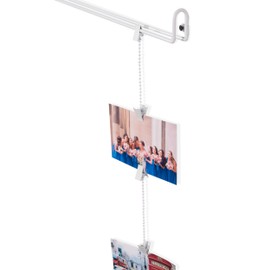Hanging Rail Kids Arts Projects Crafts Display Photo Organizer with Clips and Chains Cream