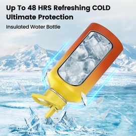 Insulated Water Bottle 128 oz, Triple Wall Vacuum Stainless Steel(Cold for 48 Hrs),Leak Proof & BPA-Free,One Gallon Water Bottle with Reflective Paracord & Flip Straw for Sports & Travel, Sunset