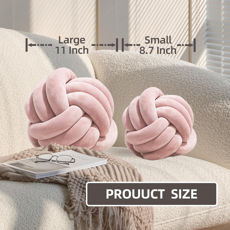 2 Pcs Knot Throw Pillows 11" Caramel Round Decorative Ball