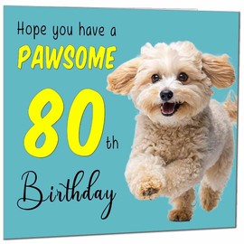 80th Birthday Card for Men Women Dog Pawsome Birthday Card for 80 Year old Woman Ladies Grandma Nan Mum Aunt Friend Sister Eighty Eightieth Nanny