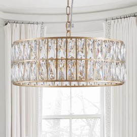 Modern Golden Crystal Chandelier for Dining Room, 18" Round Chandeliers Adjustable Height Hanging Pendant Light FixturesShade color: Gold, Design Style: Modern, Lamp Power(W): 0-60, Product Size: 45*45*25cm