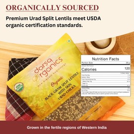 Darsa Organics Urad Dal Chilka 2 lb - Organic Black Gram Split Lentils with Skin, USDA Certified, Non-GMO, Chemical-Free, Kosher, Black Urad Dal Ideal for Indian Dishes & Healthy Recipes