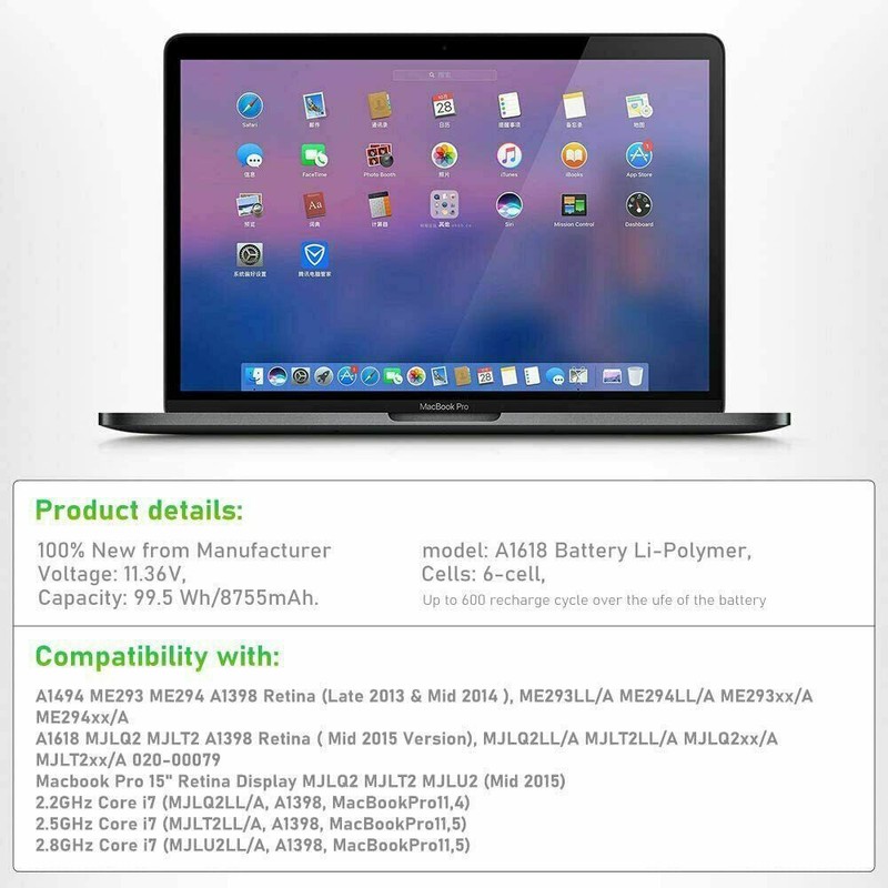 Ad-ele NEW Battery for MacBook Pro 15" inch Retina A1618