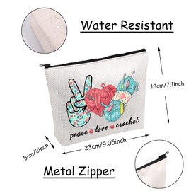 JXGZSO Knitting Project Bag Weaver Storage Bag Peace Love Crochet Makeup Bag With Zipper Knitter Gift