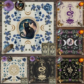 Rockreyoa Altar Cloth Tarot Deck Tarot Cards Moon Phases Flowers Tablecloth Altar Blanket Square Altar Cloth Witchcraft Accessories Heavenly Tapestry Spiritual Table Napkins for Home Decoration 8# 75