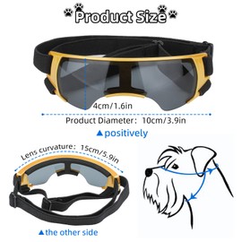 Dog Goggles,Dog Sunglasses,Sunglasses for Small and Medium Dogs,Eye Protection Puppy Glasses,Anti-UV Dog Sunglasses,Waterproof Windproof Pet Goggles,for Driving/Outdoor Activities(Gold)