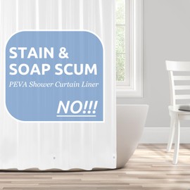 downluxe Set of 2 Waterproof White Shower Curtain Liner - PEVA Lightweight Plastic Shower Liner with 3 Magnets, Shower Curtains for Bathroom, 72" x 72", White