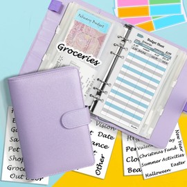 A6 Budget Planner Kit, Money Saving Wallet Binder,Silver 6 Ring Binder,with Cash Envelopes,Budget Refills, Matched Stickers and Label, 7.4x5.71" (Harphia, NPNB-140F-A6-Purple)…