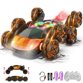 OSIMILY 8WD Remote Control Car,2.4GHz Gesture Sensing RC Stunt Car,Cool Spray Rotation RC Car with Lights and Music,All Terrain Toys for Kids Ages 3 4 5 6 7 Birthday Gifts for Boys Girls(Orange)