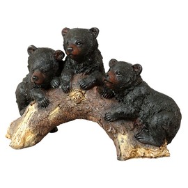 BLACK FOREST DECOR Bears on Log Sculpture, Polyresin, 12 1/2" W x 5 1/4" D x 8 1/4" H