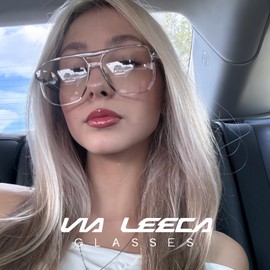 Aviator Blue Light Glasses Women Men, Retro Square Oversized Lightweight Fashion Double Bridge Pilot Transparent Grey Frame Clear Lense Computer Glasses Vintage 70s Eyewear Reading Gaming Eyeglasses