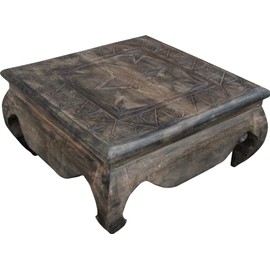 GURU SHOP Opium Tables, Coffee Table, Side Table, Coffee Table, Carved, Balsa Wood, Size: 40 x 40 cm, Coffee Tables & Floor Tables