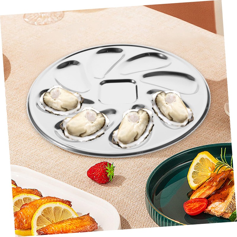 Ciieeo 1 Set Stainless Steel Oyster Storage Plate with Opening