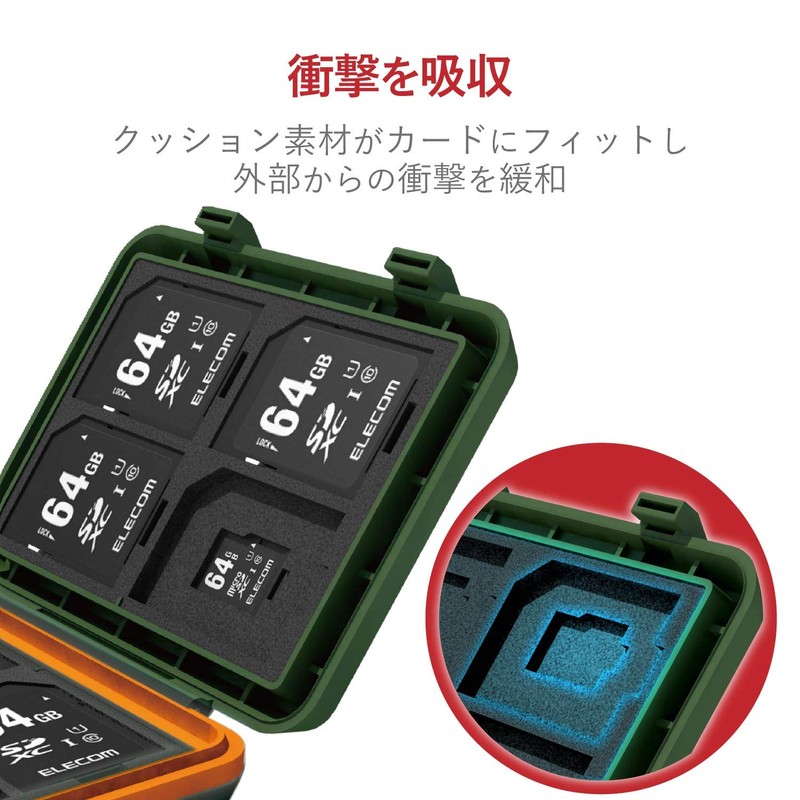 Elecom CMC-SDCHD01GN Memory Card Case, Holds 8 SDs, 8 MicroSDs,