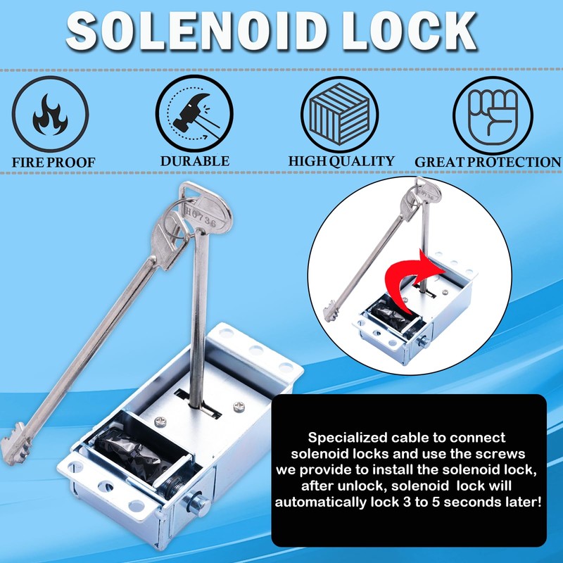Gun Safe Lock Replacement Solenoid Lock with 2 Override Keys