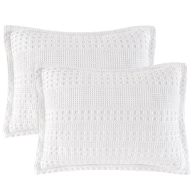 PHF 100% Cotton Ruffle Waffle Pillow Shams King Size, 2 Pack 20" x 36" Soft Skin-Friendly Pillowcases, No Filling, Aesthetic Home Decor, Breathable Waffle Weave Bed Pillow Covers, White