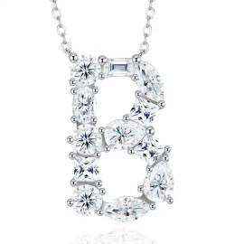 Pass Diamond Tester Letter Y Multi Cut VVS Moissanite Necklace 925 Silver Platinum Plated Elegant Fine Jewelry NecklaceColor: Silver, Length: 18inches, Design: B